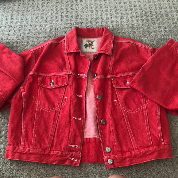 red jean jacket